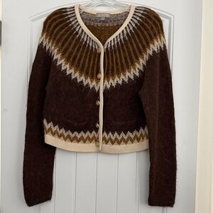 J. Crew Women's Brown and Cream Patterned Cardigan